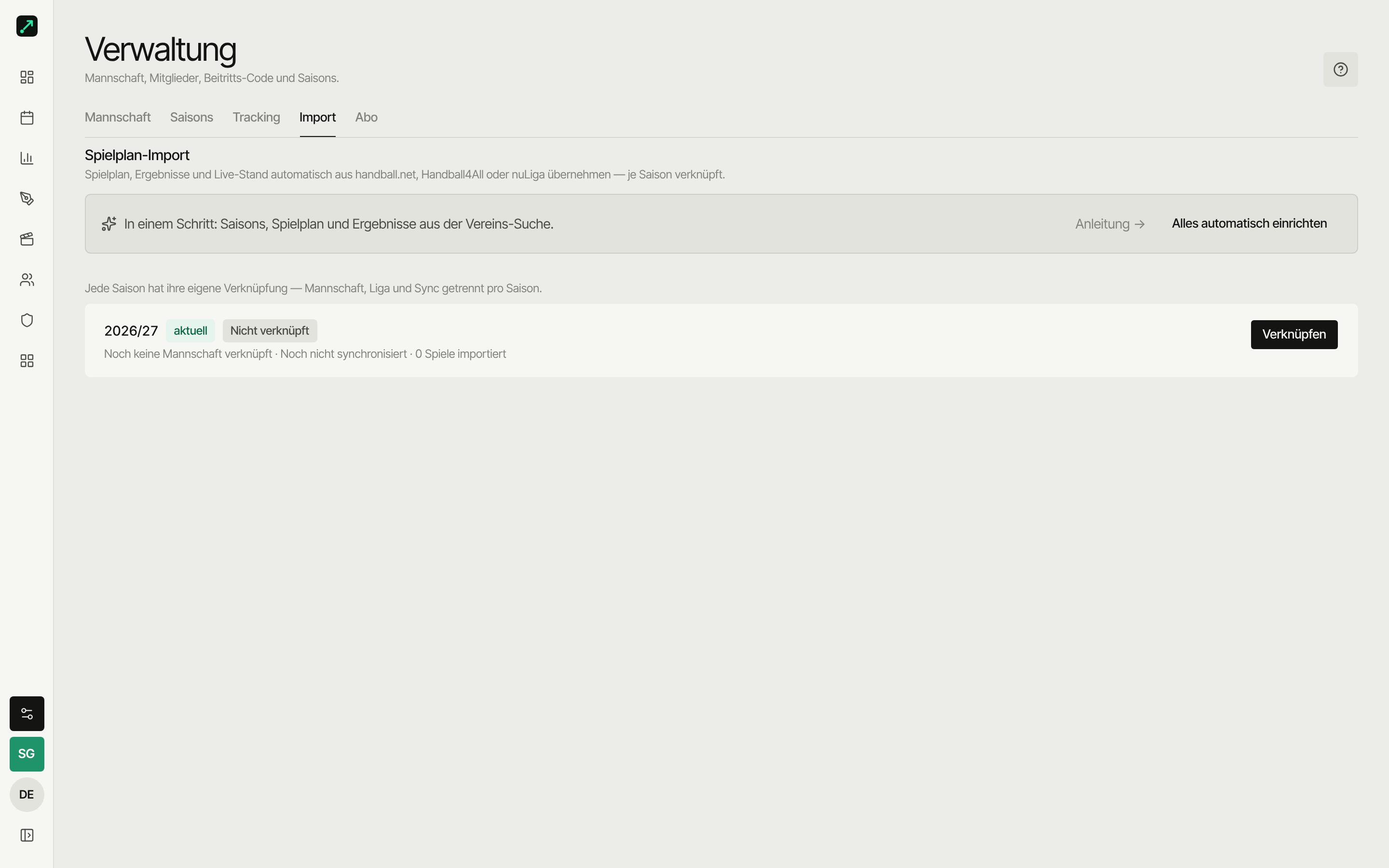 Schedule import in management: connected team and match round