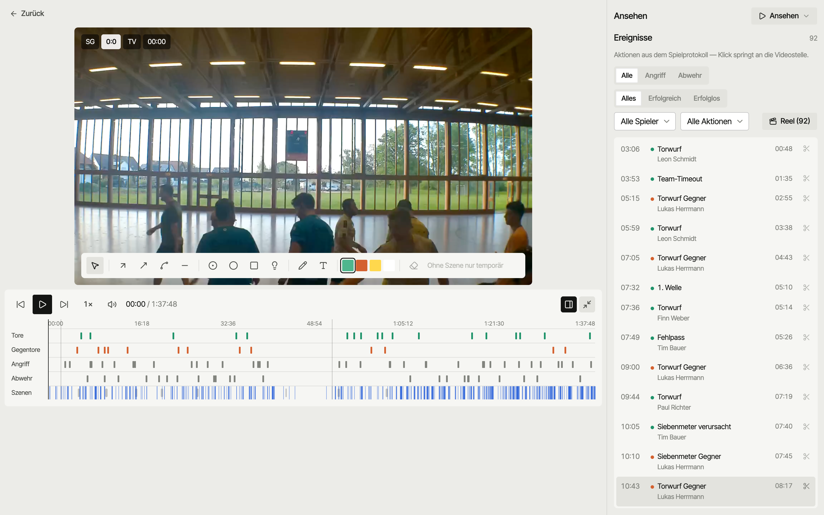 Ansehen: Video mit Aktionen-Liste und Filter