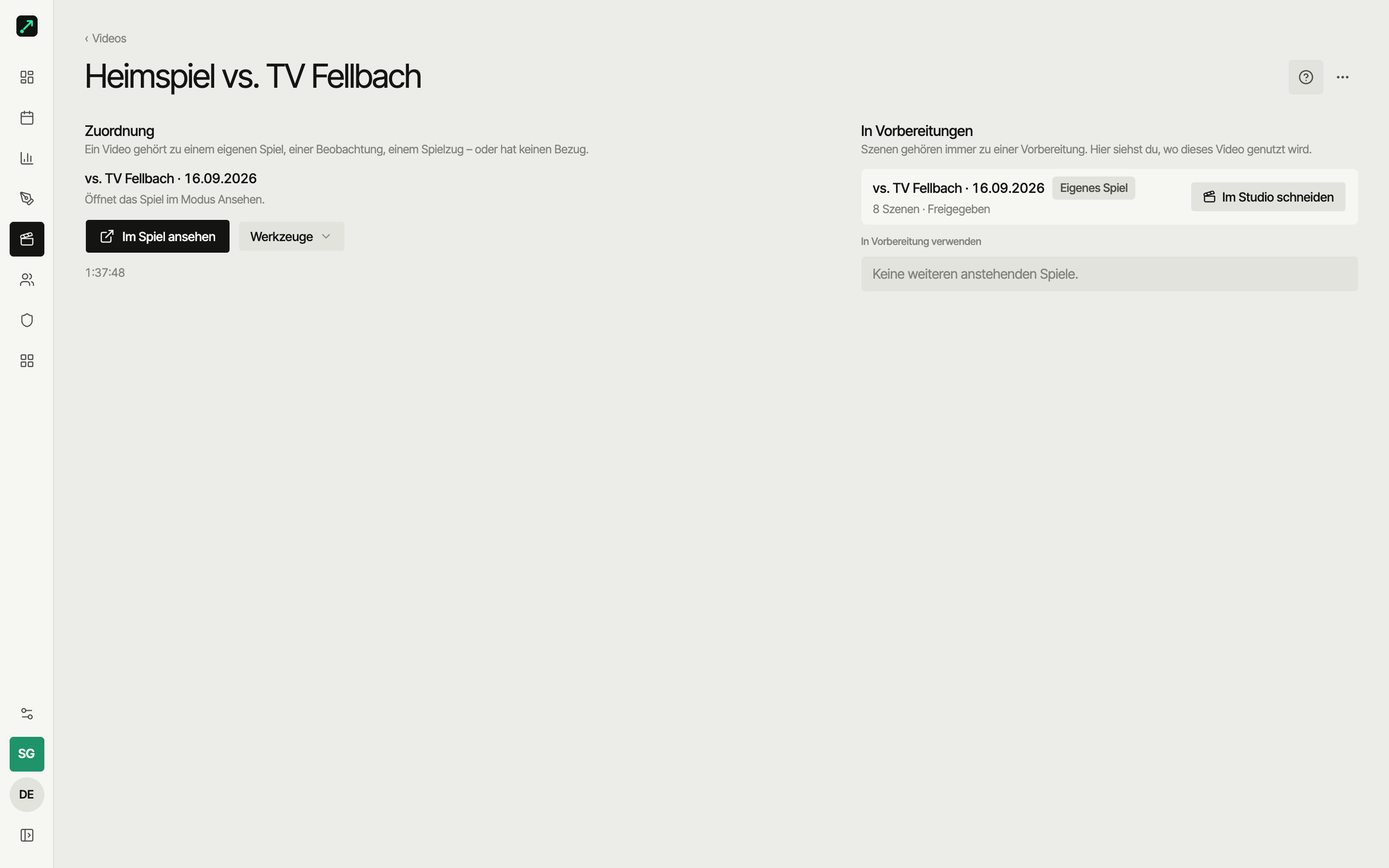 Video-Detailseite mit Zuordnung und Vorbereitungen